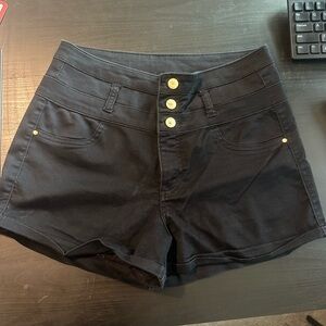 Women's Black Button-Up High-Waisted Shorts